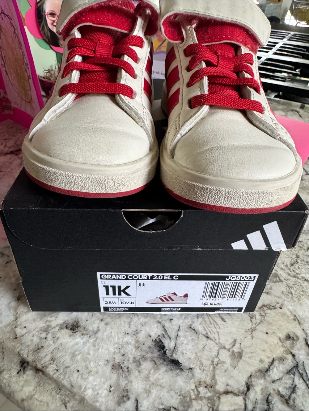adidas Kids White Sneakers with Red Accents